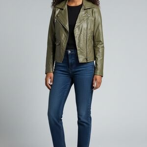 Olive Faux Leather Jacket for Women Size S